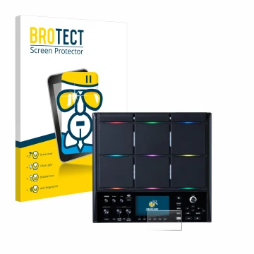 Front side of a product packaging with the brand logo BROTECT. Next to it is the device Roland SPD-SX PRO shown with the corre