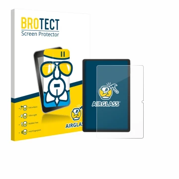 Front side of a product packaging with the brand logo BROTECT. Next to it is the device Blackview Tab 16 Pro shown with the co