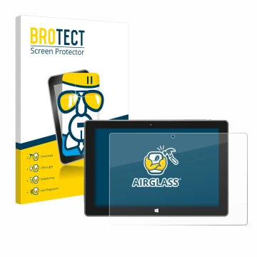 Front side of a product packaging with the brand logo BROTECT. Next to it is the device SZTPS Tablet 10.1