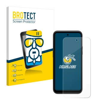 Front side of a product packaging with the brand logo BROTECT. Next to it is the device HMD XR21 shown with the corresponding 