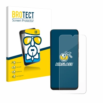 Front side of a product packaging with the brand logo BROTECT. Next to it is the device Doogee N55 Pro shown with the correspo