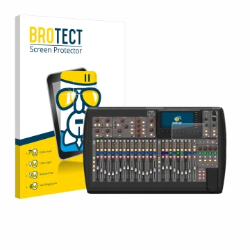 Front side of a product packaging with the brand logo BROTECT. Next to it is the device Behringer X32 shown with the correspon