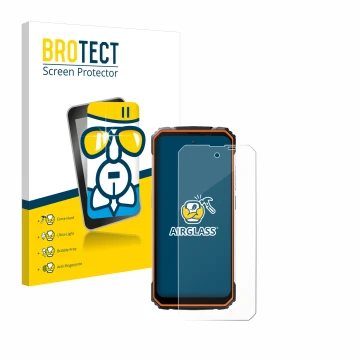 Front side of a product packaging with the brand logo BROTECT. Next to it is the device Blackview BV8100 shown with the corres