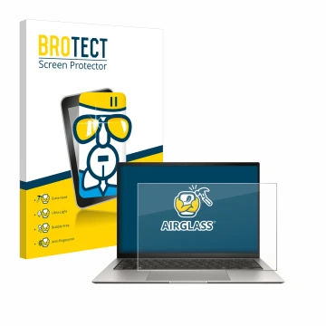 Front side of a product packaging with the brand logo BROTECT. Next to it is the device ASUS ZenBook S 13 OLED UX5304 shown wi