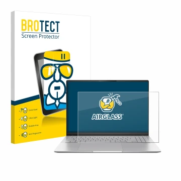 Front side of a product packaging with the brand logo BROTECT. Next to it is the device ASUS Vivobook S16 OLED M5606 shown wit