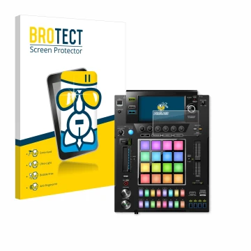Front side of a product packaging with the brand logo BROTECT. Next to it is the device Pioneer DJS -1000 shown with the corre