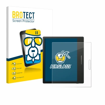 Front side of a product packaging with the brand logo BROTECT. Next to it is the device Boox Go Color 7 shown with the corresp