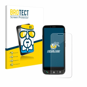 Front side of a product packaging with the brand logo BROTECT. Next to it is the device SPC Zeus 4G Pro shown with the corresp