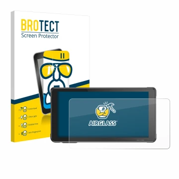 Front side of a product packaging with the brand logo BROTECT. Next to it is the device Interphone RideSync Sync55 shown with 