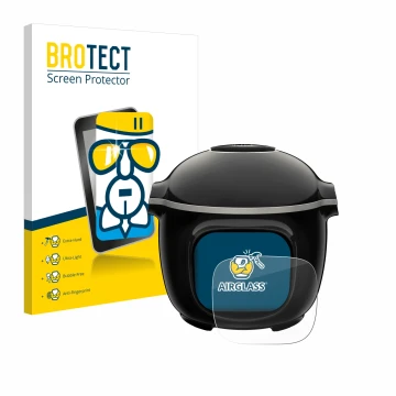 Front side of a product packaging with the brand logo BROTECT. Next to it is the device Moulinex Cookeo Touch shown with the c