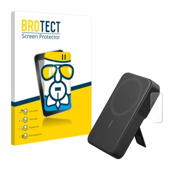 Front side of a product packaging with the brand logo BROTECT. Next to it is the device Anker MagGo shown with the correspondi