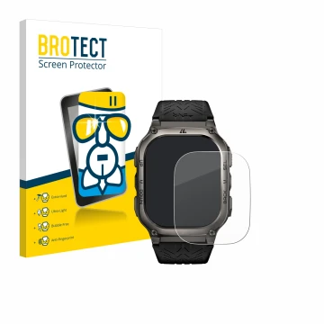 Front side of a product packaging with the brand logo BROTECT. Next to it is the device Kospet Tank M3 shown with the correspo