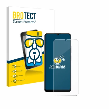 Front side of a product packaging with the brand logo BROTECT. Next to it is the device realme C61 shown with the correspondin