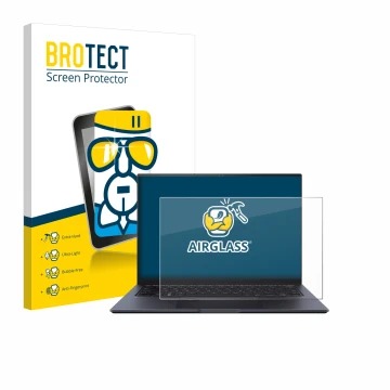 Front side of a product packaging with the brand logo BROTECT. Next to it is the device ASUS ZenBook Pro 14 UX6404V shown with