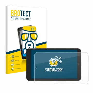 Front side of a product packaging with the brand logo BROTECT. Next to it is the device Mediacom SmartPad Iyo 8 shown with the