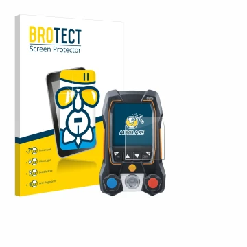 Front side of a product packaging with the brand logo BROTECT. Next to it is the device Testo 550s shown with the correspondin