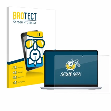 Front side of a product packaging with the brand logo BROTECT. Next to it is the device Dell Inspiron 14 7440 2-in-1 shown wit