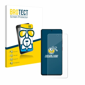 Front side of a product packaging with the brand logo BROTECT. Next to it is the device ZTE Nubia Z60S Pro shown with the corr