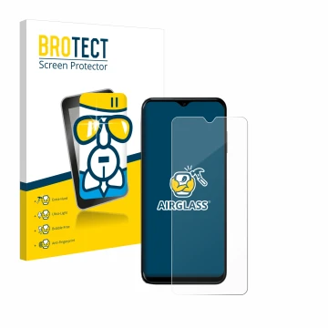 Front side of a product packaging with the brand logo BROTECT. Next to it is the device Nokia G60 5G shown with the correspond