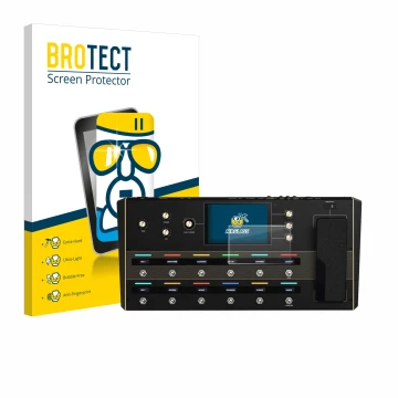 Front side of a product packaging with the brand logo BROTECT. Next to it is the device Headrush Prime shown with the correspo