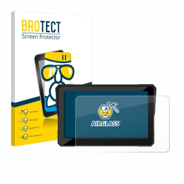 Front side of a product packaging with the brand logo BROTECT. Next to it is the device Carpuride W702B 7