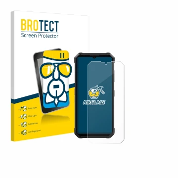 Front side of a product packaging with the brand logo BROTECT. Next to it is the device Fossibot F106 Pro shown with the corre