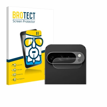 Front side of a product packaging with the brand logo BROTECT. Next to it is the device Google Pixel 9 Pro XL (ONLY Camera Len