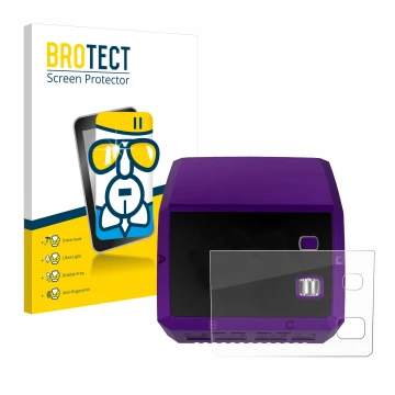 Front side of a product packaging with the brand logo BROTECT. Next to it is the device SkyRc Q200 neo shown with the correspo