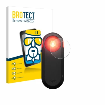 Front side of a product packaging with the brand logo BROTECT. Next to it is the device Garmin Varia RTL516 shown with the cor