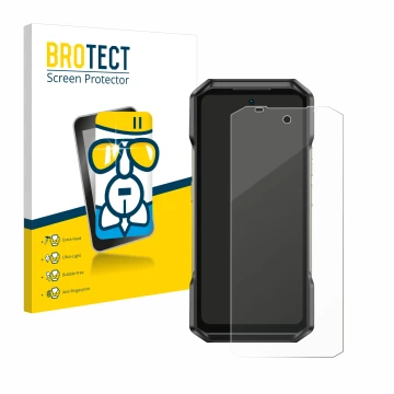 Front side of a product packaging with the brand logo BROTECT. Next to it is the device Ulefone Armor 27T Pro shown with the c