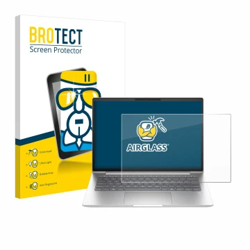 Front side of a product packaging with the brand logo BROTECT. Next to it is the device HP ProBook 440 G11 shown with the corr