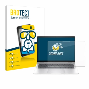 Front side of a product packaging with the brand logo BROTECT. Next to it is the device HP EliteBook x360 1040 14 G11 2-in-1 s