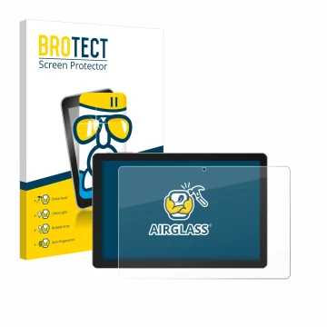 Front side of a product packaging with the brand logo BROTECT. Next to it is the device Xgody N02 Pro 10.1
