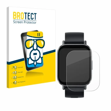 Front side of a product packaging with the brand logo BROTECT. Next to it is the device Xiaomi Redmi Watch 5 Active shown with