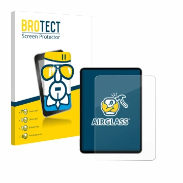 Front side of a product packaging with the brand logo BROTECT. Next to it is the device OnePlus Pad 2 (portrait) shown with th