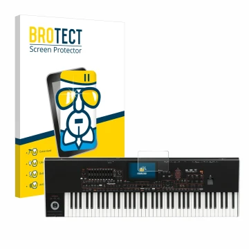 Front side of a product packaging with the brand logo BROTECT. Next to it is the device KORG Pa4x shown with the corresponding
