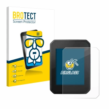 Front side of a product packaging with the brand logo BROTECT. Next to it is the device FIT Display Compact 2.0 shown with the