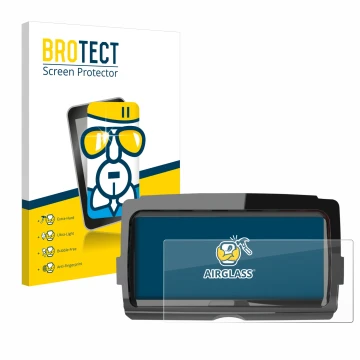 Front side of a product packaging with the brand logo BROTECT. Next to it is the device Harley Davidson Soundstream V2 shown w