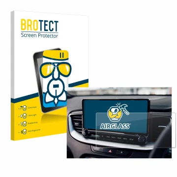 Front side of a product packaging with the brand logo BROTECT. Next to it is the device Kia XCeed 2024 shown with the correspo