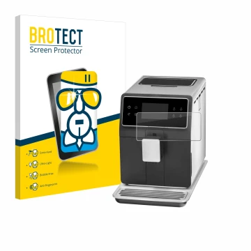 Front side of a product packaging with the brand logo BROTECT. Next to it is the device WMF Perfection 880L shown with the cor