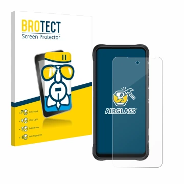 Front side of a product packaging with the brand logo BROTECT. Next to it is the device GlobeXplorer GPX Pro 4 shown with the 