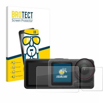 Front side of a product packaging with the brand logo BROTECT. Next to it is the device DJI Osmo Action 5 Pro (case-friendly) 