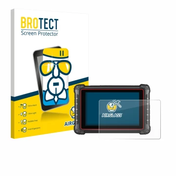 Front side of a product packaging with the brand logo BROTECT. Next to it is the device Autel MK900BT shown with the correspon