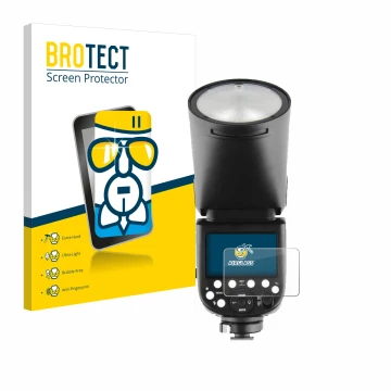 Front side of a product packaging with the brand logo BROTECT. Next to it is the device Godox TT685 II shown with the correspo