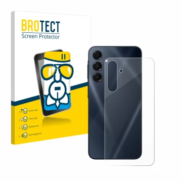 Front side of a product packaging with the brand logo BROTECT. Next to it is the device Samsung Galaxy A16 5G (Back) shown wit