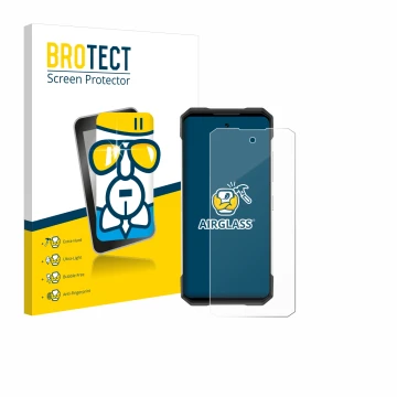 Front side of a product packaging with the brand logo BROTECT. Next to it is the device Doogee S200 shown with the correspondi