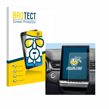 Front side of a product packaging with the brand logo BROTECT. Next to it is the device Renault Symbioz 2024 shown with the co