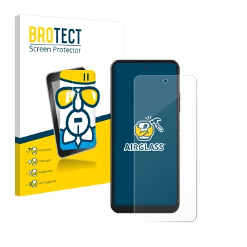 Front side of a product packaging with the brand logo BROTECT. Next to it is the device Hotwav Note 12 shown with the correspo