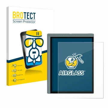 Front side of a product packaging with the brand logo BROTECT. Next to it is the device Bigme B1051C shown with the correspond