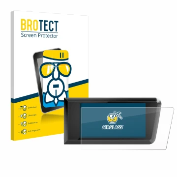 Front side of a product packaging with the brand logo BROTECT. Next to it is the device Bosch Purion 400 shown with the corres